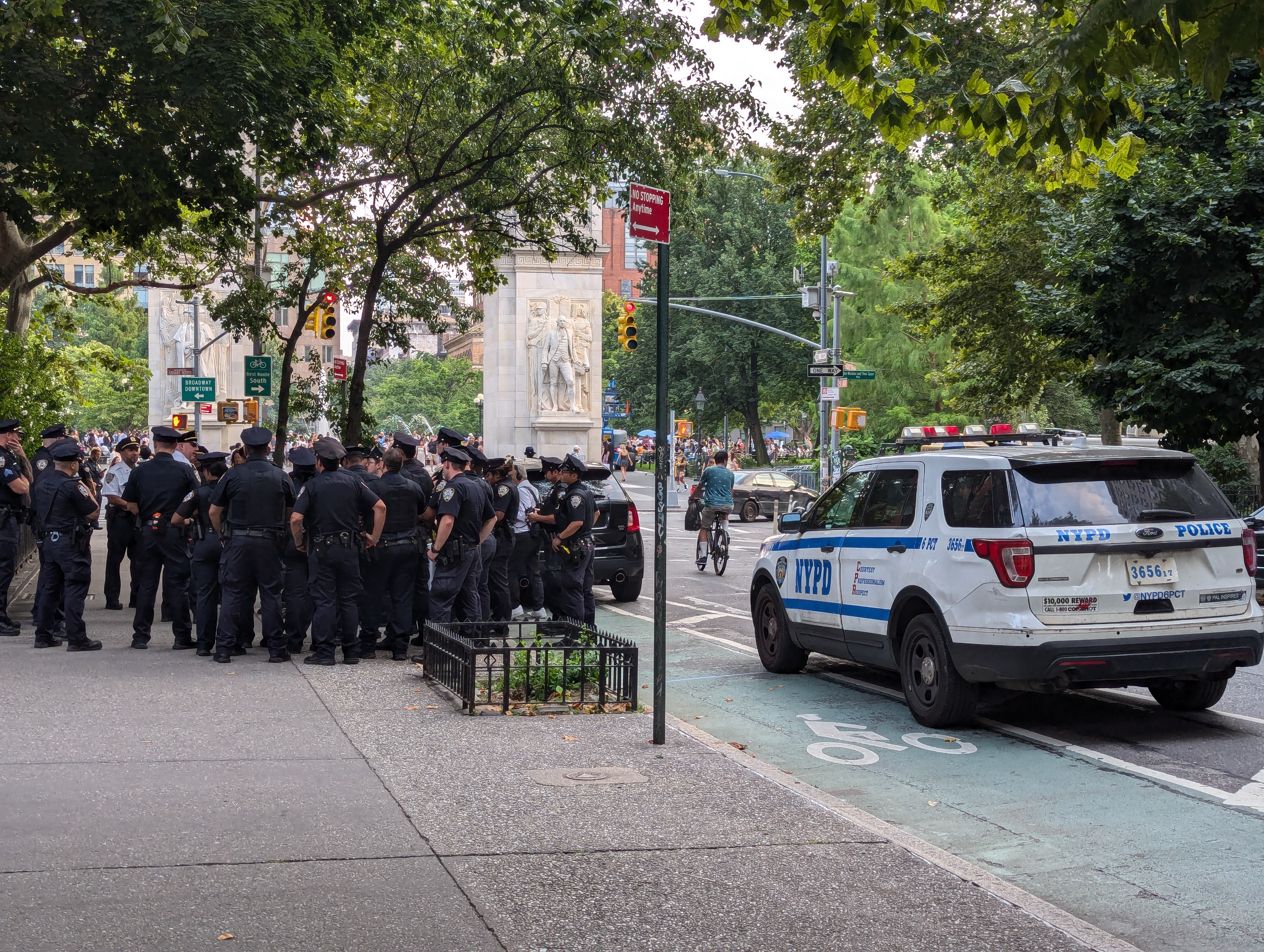 Police gathering next to Washington Square Park